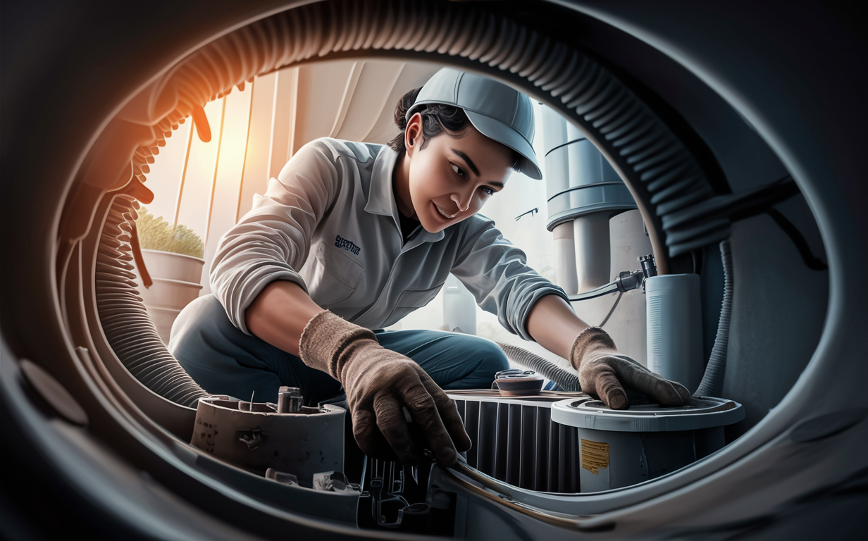 A technician's hands working on the internal components of a septic tank, with tools and equipment visible on the surface, illustrating timely and reliable septic tank service.